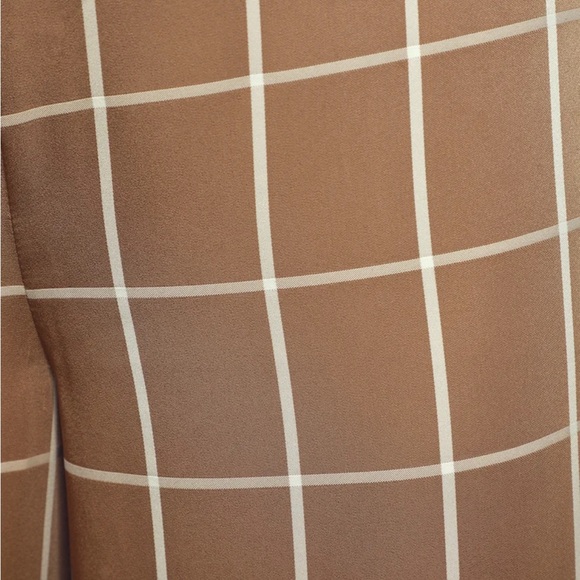 Beige Grid Print High-Waisted Trouser Pants - Picture 2 of 11